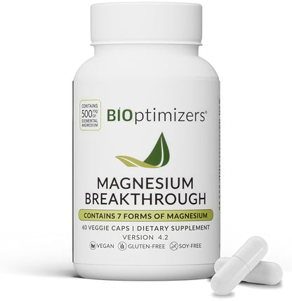 BIOptimizers Magnesium Breakthrough Complex Supplement with 7 Forms of Mg: Glycinate, Malate, Citrate, and More - Natural Support for Sleep and Cognitive Function - 60 Capsules- Calming Vitamins  (2pack)