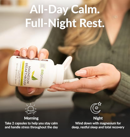 BIOptimizers Magnesium Breakthrough Complex Supplement with 7 Forms of Mg: Glycinate, Malate, Citrate, and More - Natural Support for Sleep and Cognitive Function - 60 Capsules- Calming Vitamins  (2pack)